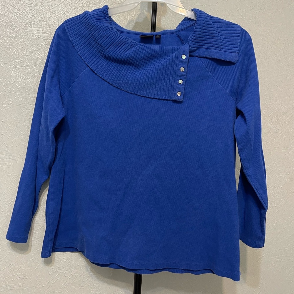 Rafaella Royal Blue Blouse with Ribbed Collar
